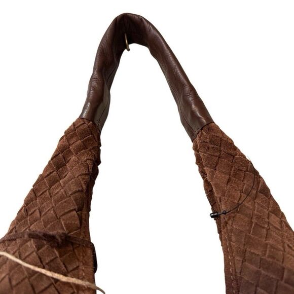 Brown Suede Leather Hobo Shoulder Bag Boho - Picture 3 of 9